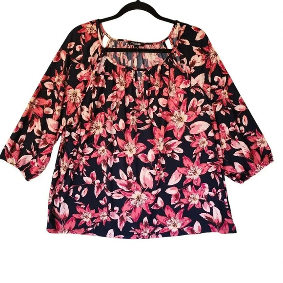 Roz And Ali Top Blouse Size 2x Multicolor Floral Long Sleeve Scoop Neck - Picture 1 of 8